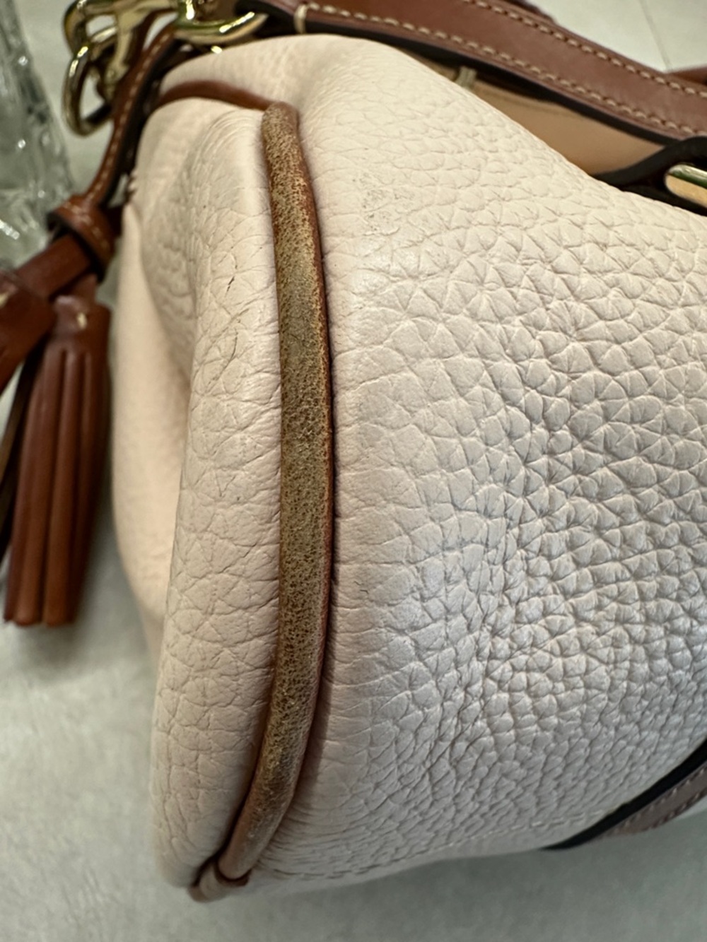 Dooney & Bourke Pink Pebble Leather Satchel with Brown Trim - Picture 3 of 9